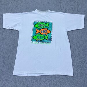 VTG 1989 St Thomas Virgin Islands Fish Shirt Men's XL White Neon Graphic Tee